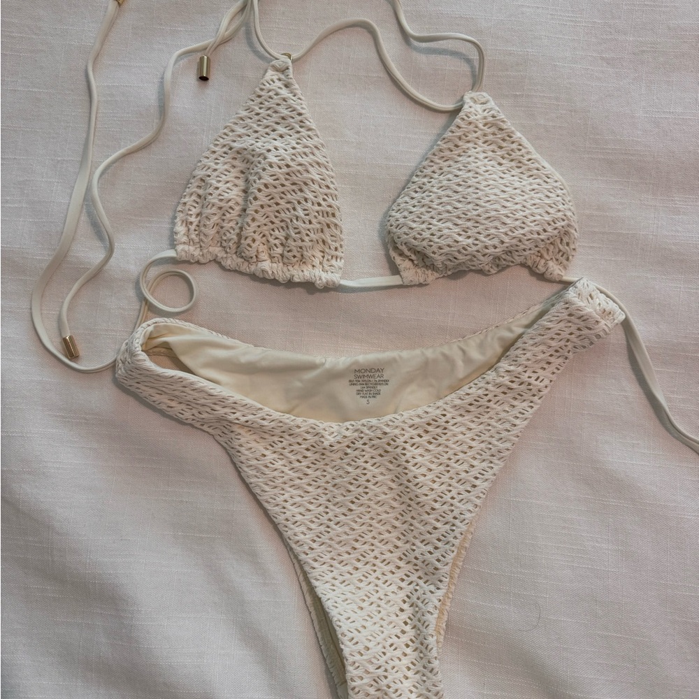 Monday Swimwear White Crochet Bikini Set